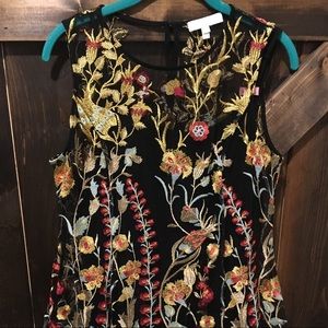 Anthropologie Black Floral Embroidered Dress